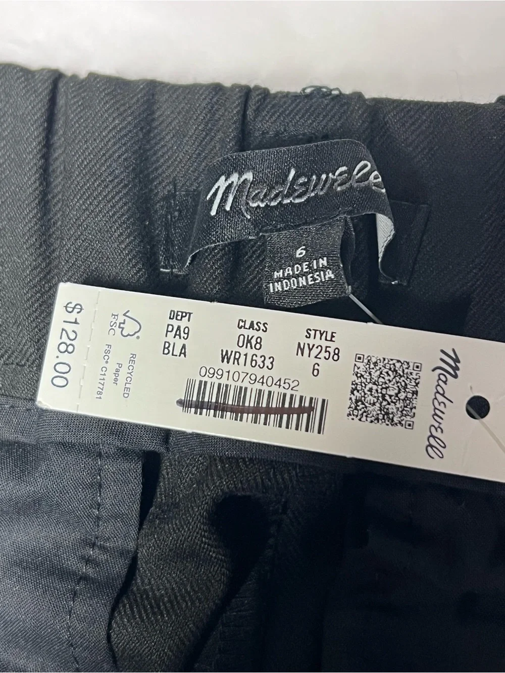 Madewell Slouchy Straight Pants in Brushed Twill Black Trousers Size 6 NWT